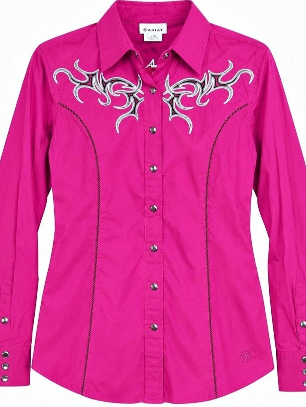 Ariat Embroidered Western Shirt Pink & Black Large